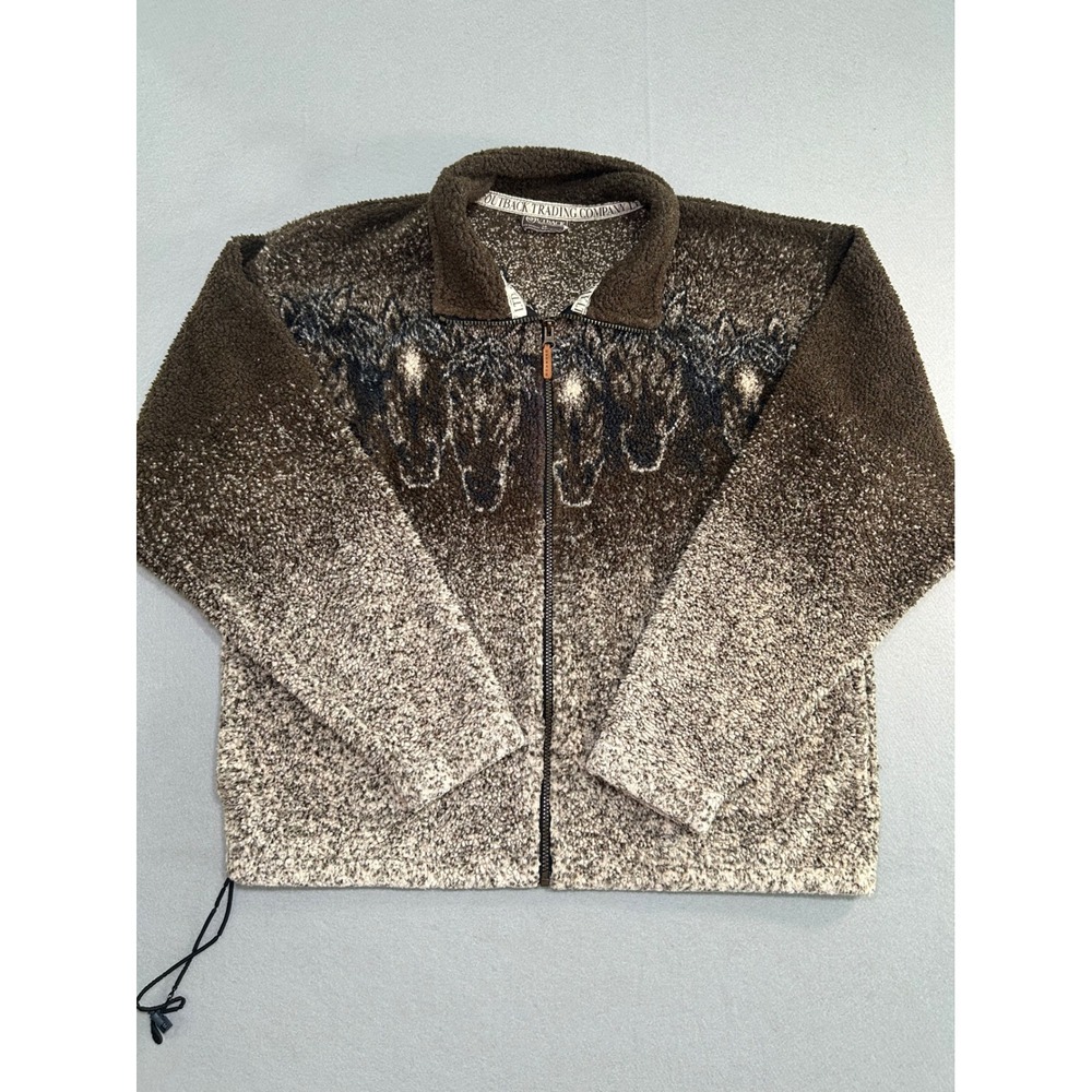 Vintage Outback Trading Co Fleece Jacket Women LG Brown Horse Full Zip Sherpa